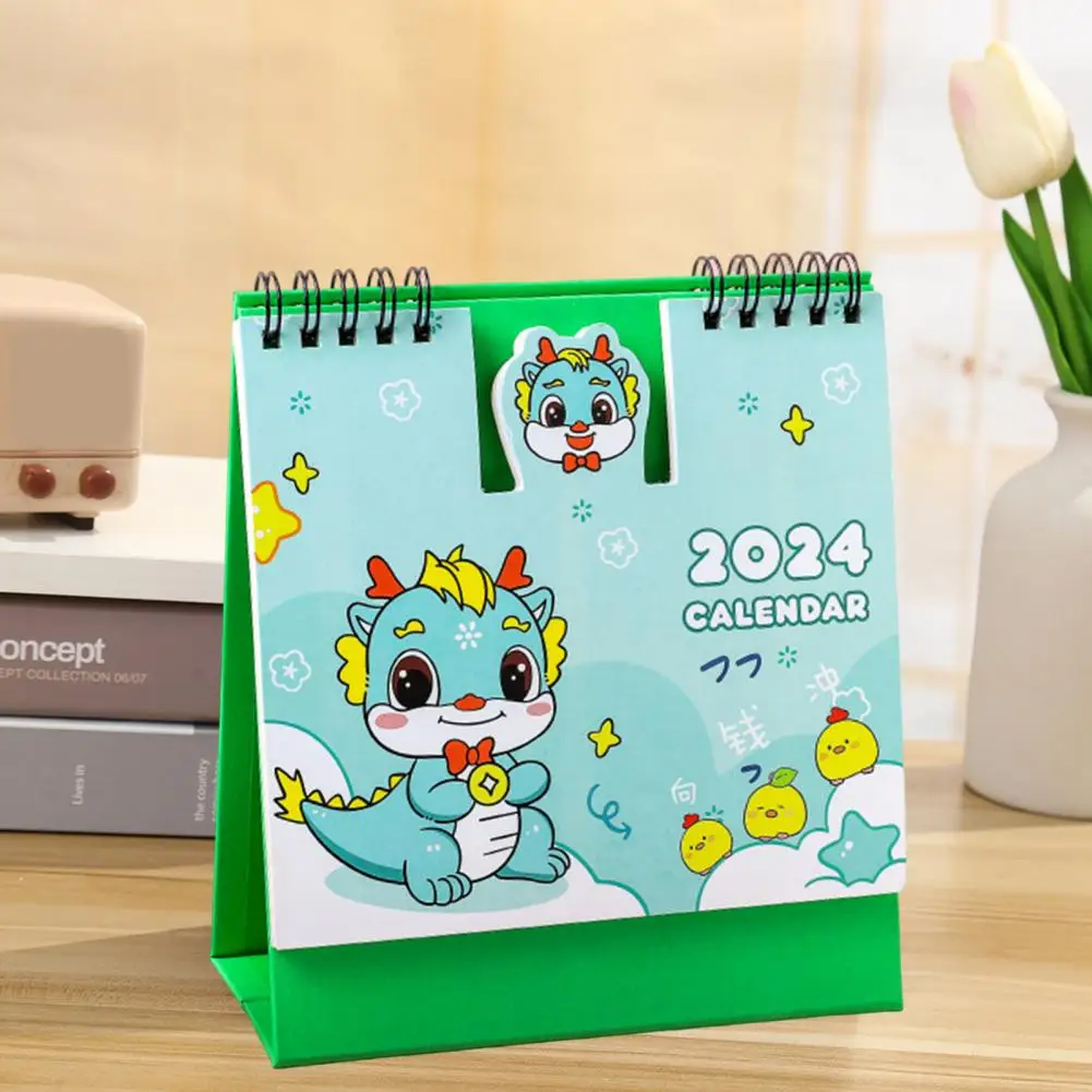 Desk Calendar Cartoon Daily Monthly Planner Coil Design 2024 Mini Calendar for Home Office Decoration