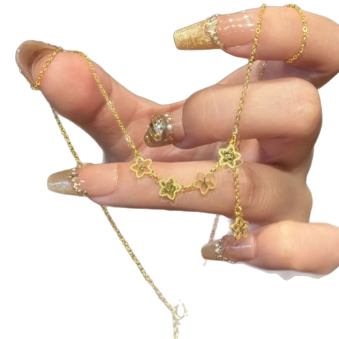 قلادة على شكل نجمة متألقة رومانسية راقية فاخرة على الموضة للنساء جديدة في سلسلة مجوهرات للحفلات ذات ياقة شرابة ساحرة #6