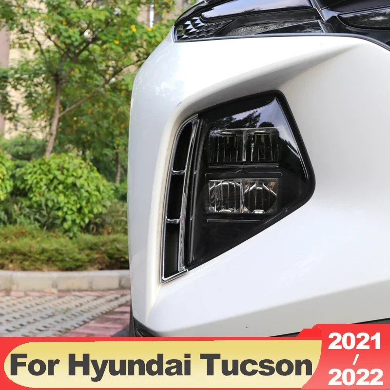 For Hyundai Tucson NX4 2021-2023 2024 Hybrid N Line Car Front Fog Light Eyebrow Frame Cover Trim Strip ABS Exterior Accessories