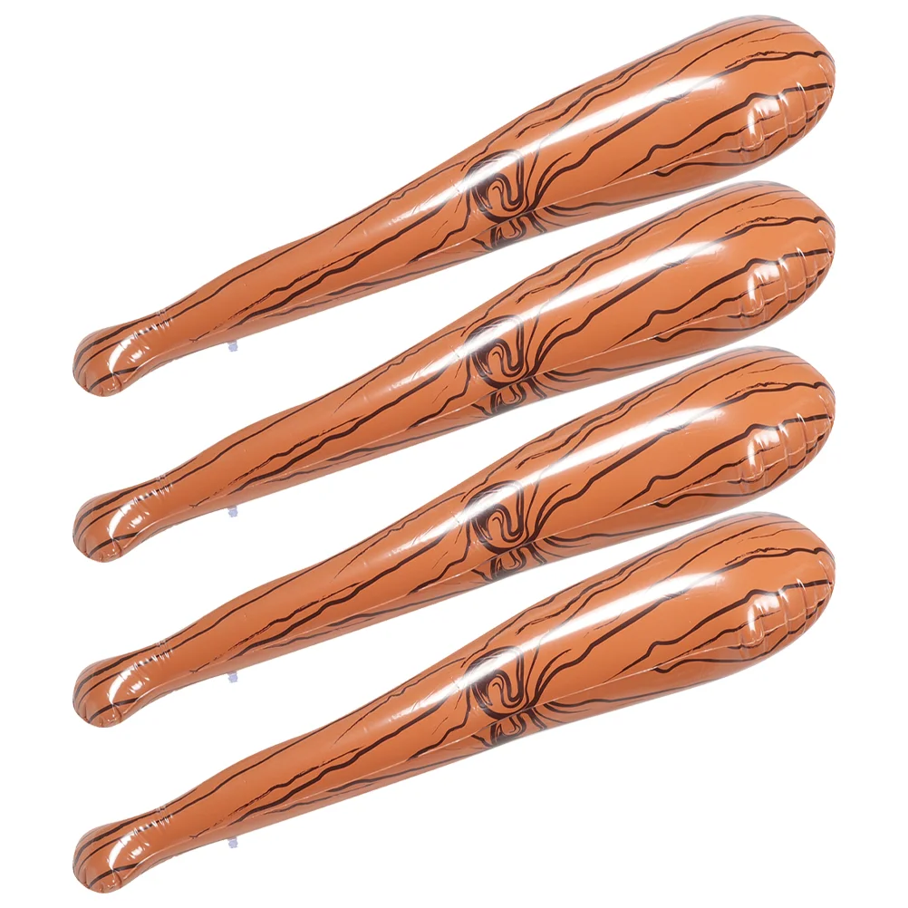 4 Pcs Inflatable Baseball Bat Small Kids Toys Wood Grain Stick Pvc Sports Themed Party Supply Child