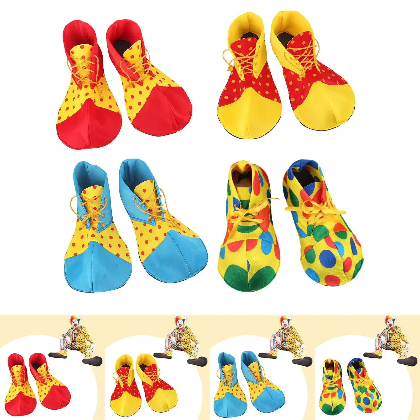 Circus Clown Shoes For Adult Free Sizes Party Stage Costume Accessories Colorful Spotted Shoes