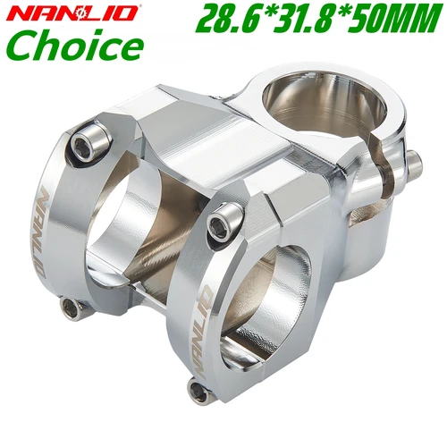 Potencia de Alta Resistencia para Bicicleta: Diámetro 28.6*31.8MM, Longitud 50MM, Ángulo 0° - Ideal para Bicicletas de Montaña y Carretera con Acabado en Plata Espejo