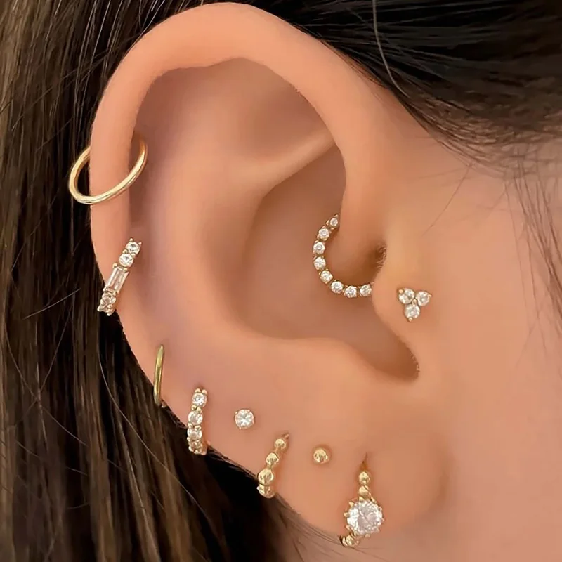 1 قطعة محارة ثقب هوب أقراط للنساء الزنمة الذهب اللون الزركون Ins الاتجاه اللولب سونغ الأذن اكسسوارات هدايا مجوهرات بسيطة