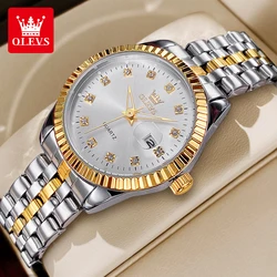 OLEVS Top Brand Luxury Quartz Watch For Women Diamond Waterproof Ladies Hand Clock Stainless Steel Calendar Dress Wrist Watches