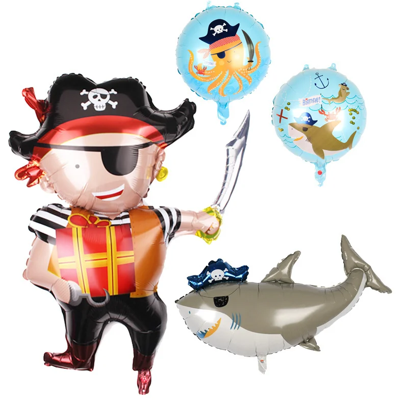 Shark Balloon Cartoon Pirate Birthday Balloon Children Toy Floating Pirate Theme Balloon Party Decoration Pirate Ship Balloon