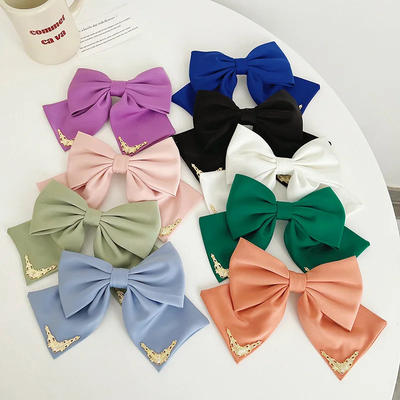 High Quality Solid Color Fabric Bow Barrette Hairpin Fashion All-match Back Hairpin Pearl Spring Clip Headwear Hair Accessories