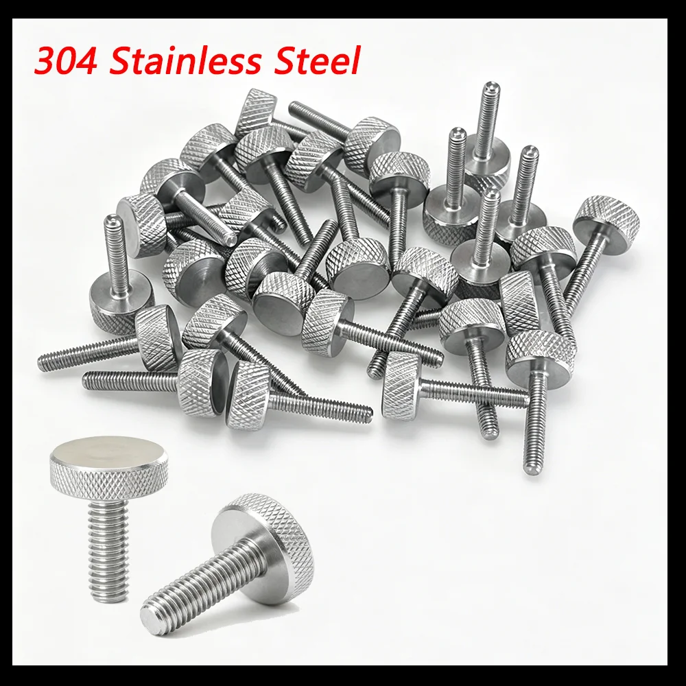 2-10pcs 304 Stainless Steel Knurl Flat Head Hand Tighten Thumb Curtain Wall Glass Screw M2 M2.5 M3 M4 M5 M6 M8 GB835
