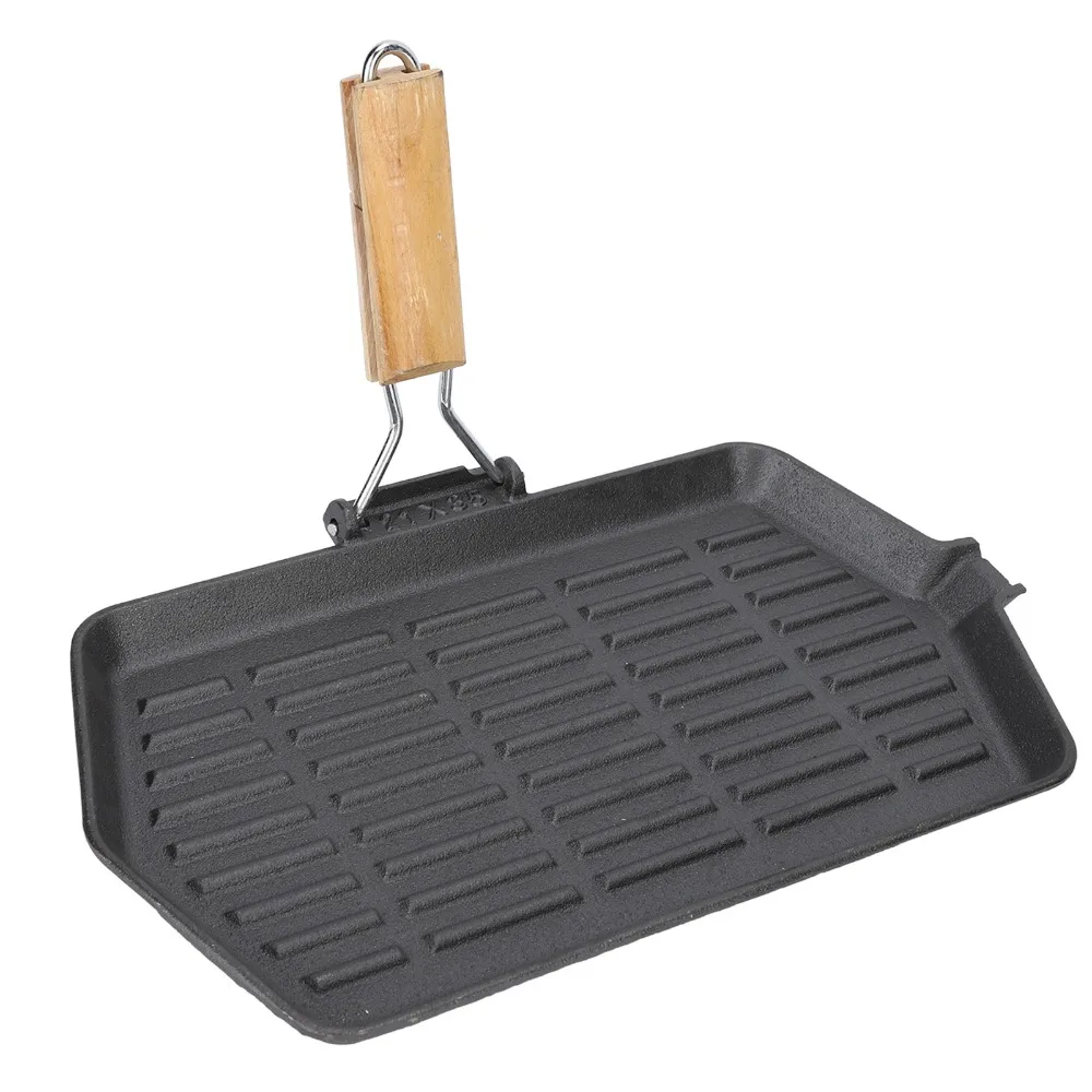 Kitchen Cookware 21x35 Grill Pan Nonstick Wooden Handle Steak Pan Black Multi-functional Steak Griddle Household