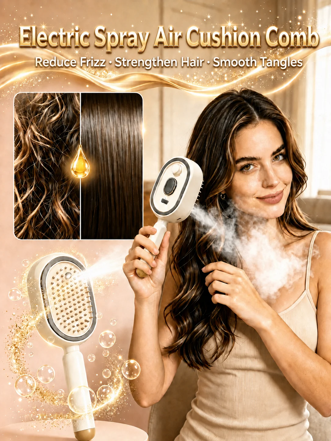 scalp massage comb electric mist brush for hair air cushion brush for anti-frizz with detangling hair care comb