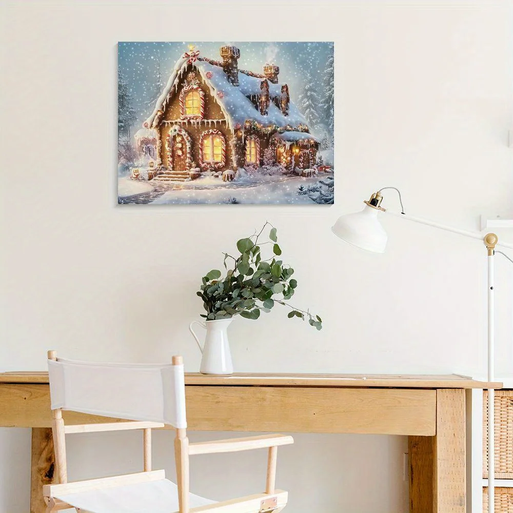 1pc natal paisagem lona rústica casa natal neve aldeia mural decoração quarto sala de estar sala de jantar emoldurado