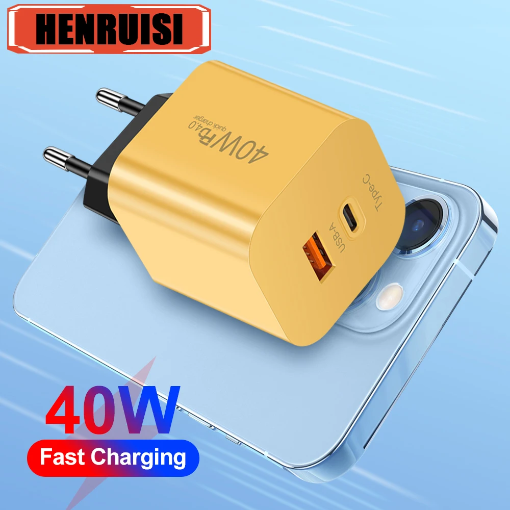 40W USB C Charger PD Quick Charge Dual Port Type C Fast Charging USB QC 3.0 Charger Adapter for iPhone 15 Xiaomi Samsung Macbook