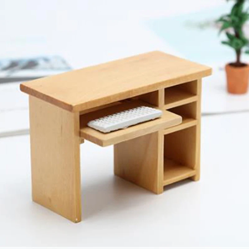 

1/12 Dollhouse Miniature desk with keyboard and mouse Wooden Toys Furniture