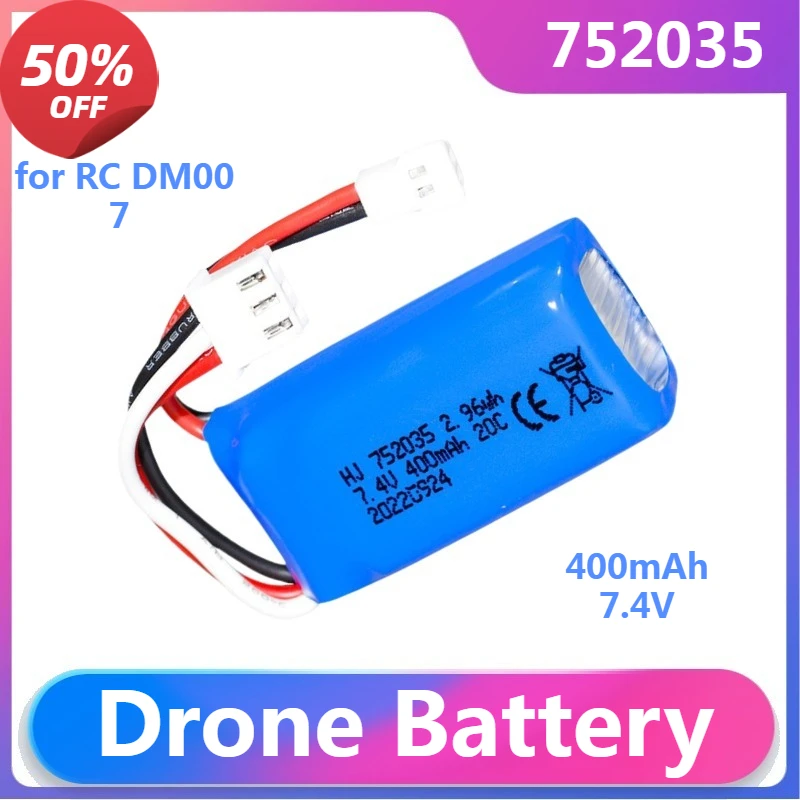 

752035 Drone Battery for RC DM007 Airplane Quadcopter Drone Helicopter Toy Parts 7.4V Battery