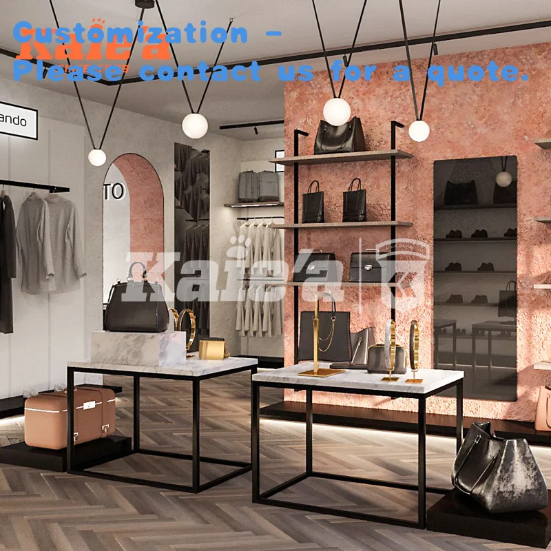 custom.Shoes Bag Shop Interior Decoration 3D Design Luxury Store Display Tables Wooden Footwear Shop Furniture Handbag Shop