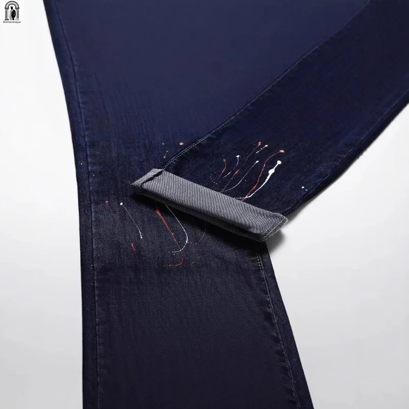 Dark Blue Splash Paint Color Matching Jeans Men Korean Fashion Casual All-match Hip Hop Straight Denim Pants Streetwear - Image 4