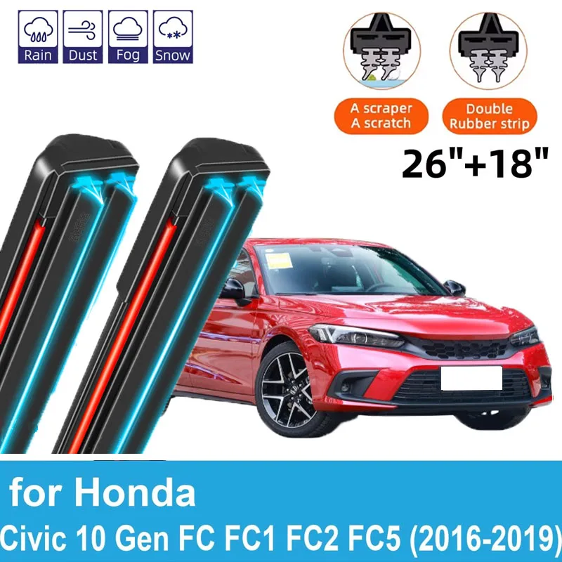 

2PCS Car Wiper Blades for 2016-2019 Honda Civic 10 Gen FC FC1 FC2 FC5 Front Windscreen Windshield Double Rubber Car Accessories