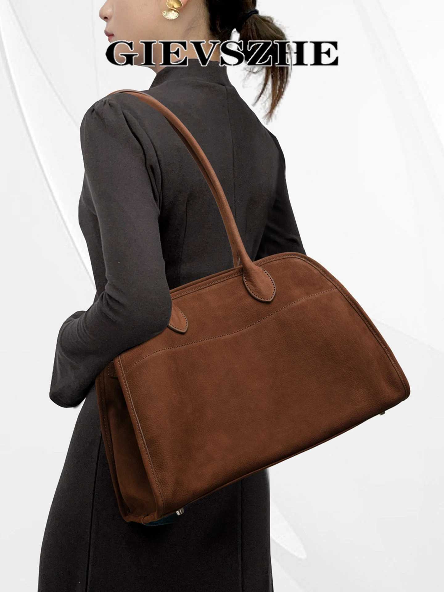 

GIEVSZHE Large Capaci Genuine Leather oulder Bag Women's 2025 New Top Layer Cowhide Commuter Crossbody Tote Bag