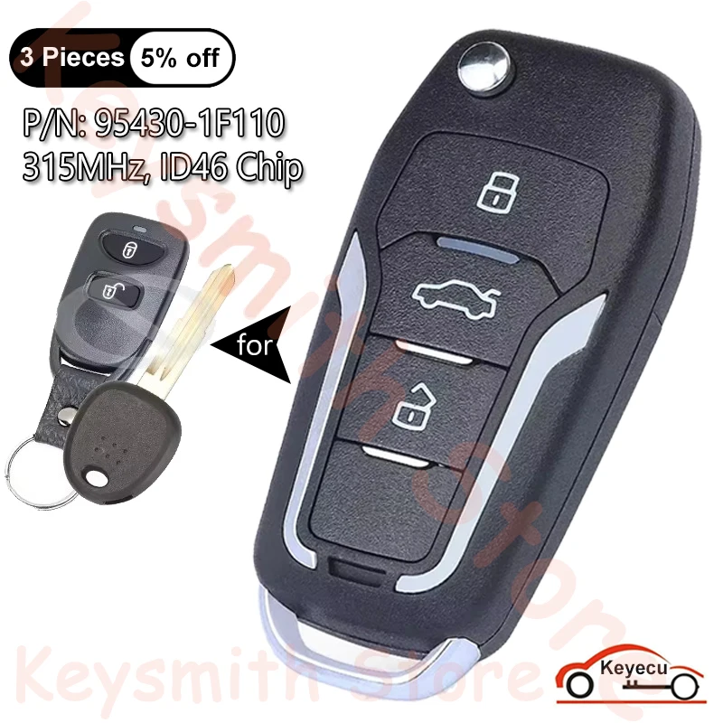 KEYECU 3 przyciski 315 MHz ID46 Chip dla KIA Sportage 2005-2010 Auto Upgraded Flip pilot zdalnego sterowania wymiana 95430-1F110