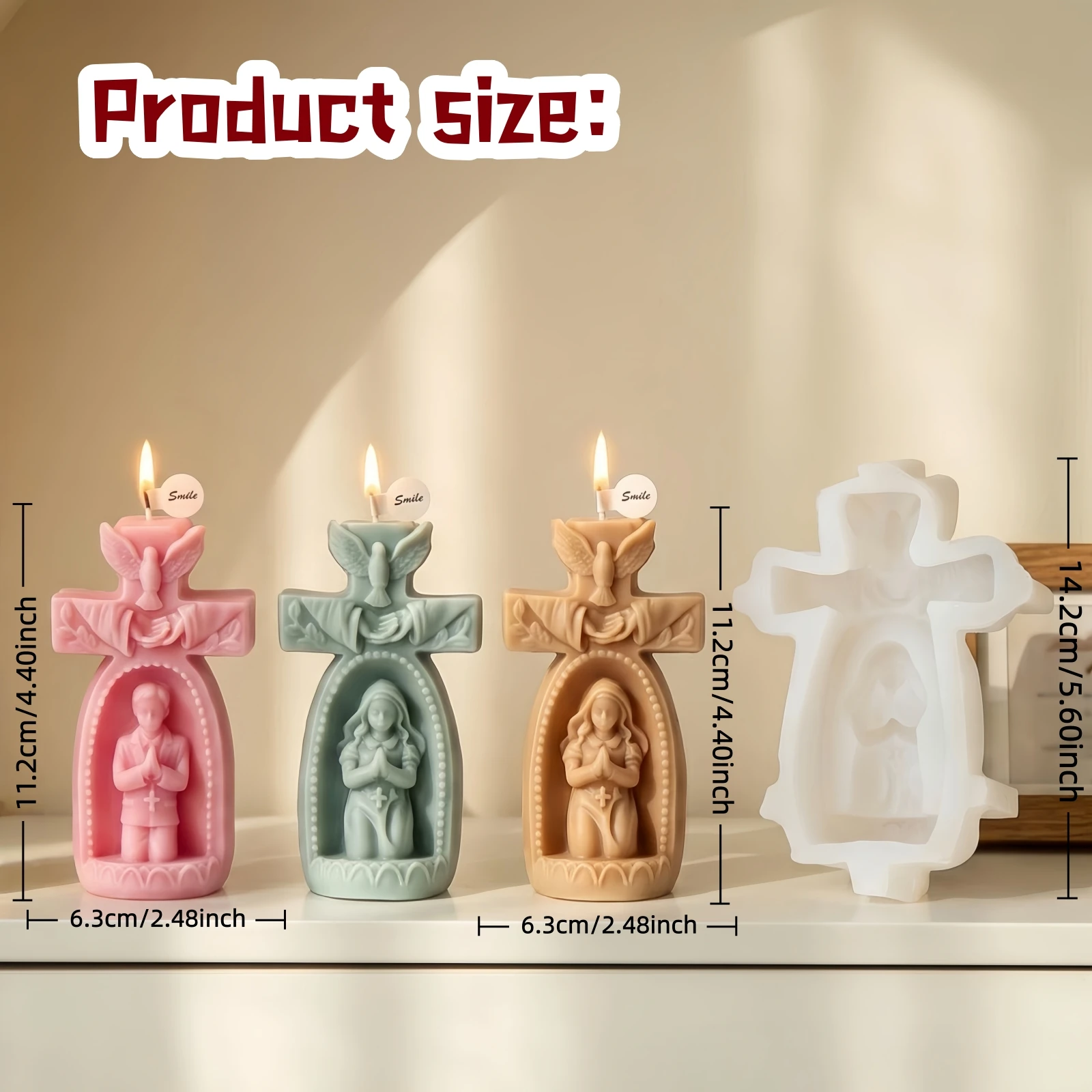 3D Cross Angel Candle Silicone Mold DIY Praying Boy & Girl Statue Candle Making Mold for Aromatherapy Candle Soap Plaster Mold