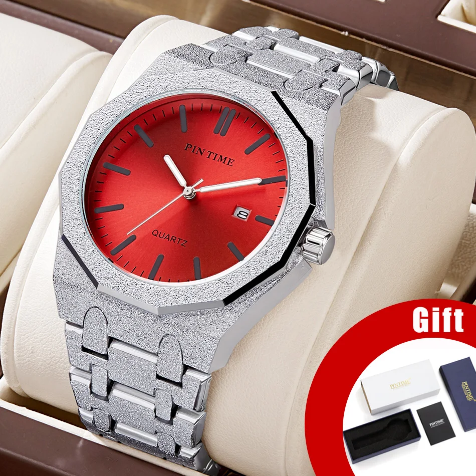 

Octagon Wristwatch Glitter Textured Case Purple Dial Date Display Quartz Watch Unisex Stylish Trendy Casual Fashion Watch