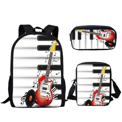 Belidome-Conjunto de 3 mochilas escolares con estampado de guitarra para adolescentes, niños y niñas, Mochila informal para estudiantes de primaria