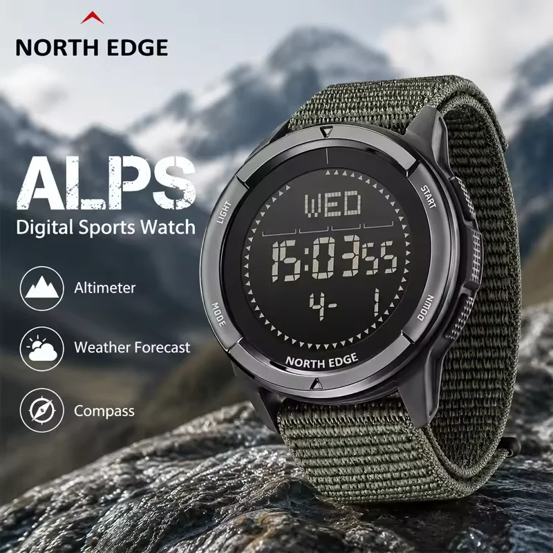 ALPS Men's Digital Watch Sports Super Light Outdoor Compass Pedometer Waterproof 50M Electronics Wristwatch Nylon Watch Strap
