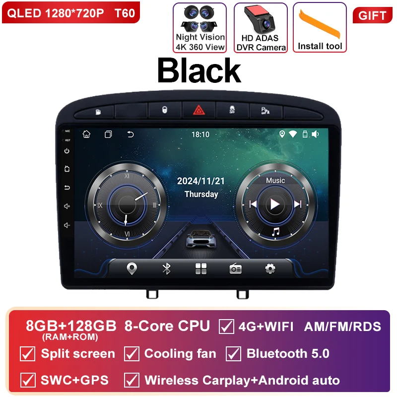 Android 16 autoradio voor Peugeot RCZ 308 SW 2007-2015 408 2012-2020 Multimedia Navigatie GPS Carplay Auto Head Unit 4G WIFI BT