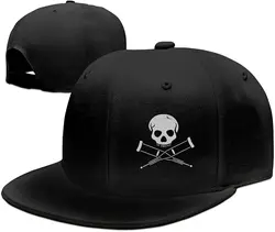 Skull Crutch Black Snapback Hat for Men Boys Baseball Cap Adjustable Flat Bill Dad Trucker Cap Funny Gift