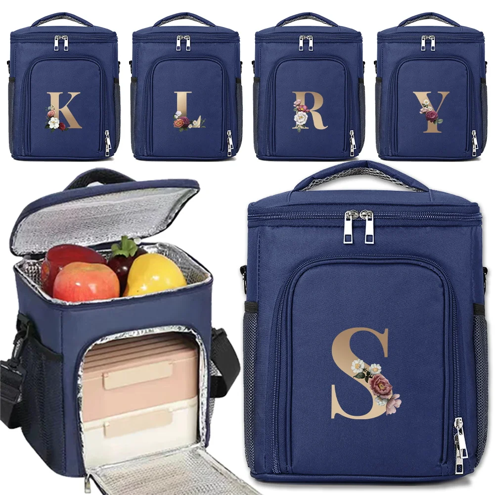 

Cooler Bag Thermal Insulation Box Lunch Tote Food Storage Handbag Outdoor Simplicity Storage Case Gold Letter Printing