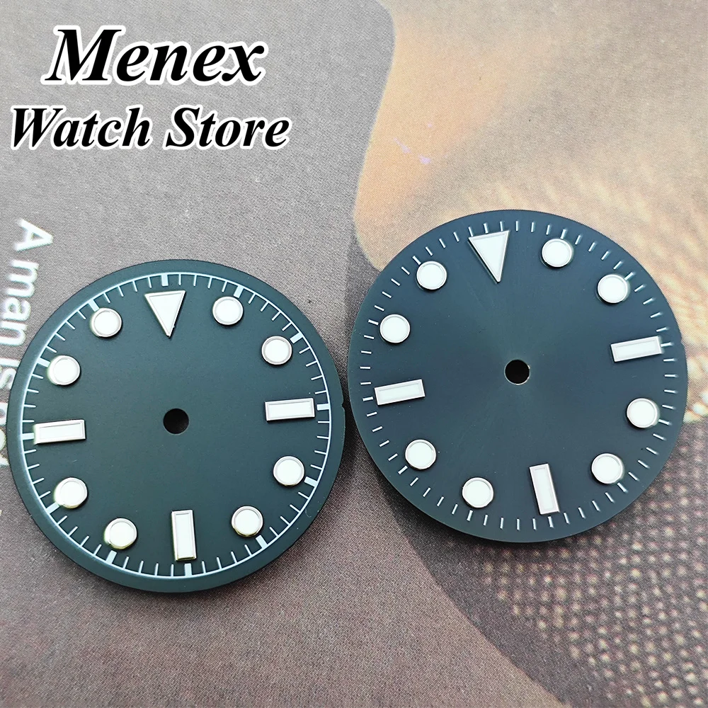 28.5mm Black Diver Dial Triangle Dot Stick Luminous Markers No Date Fit NH35 YN55 ETA2824 2836 ST2130 Miyota8215 DG VH31 Movemen
