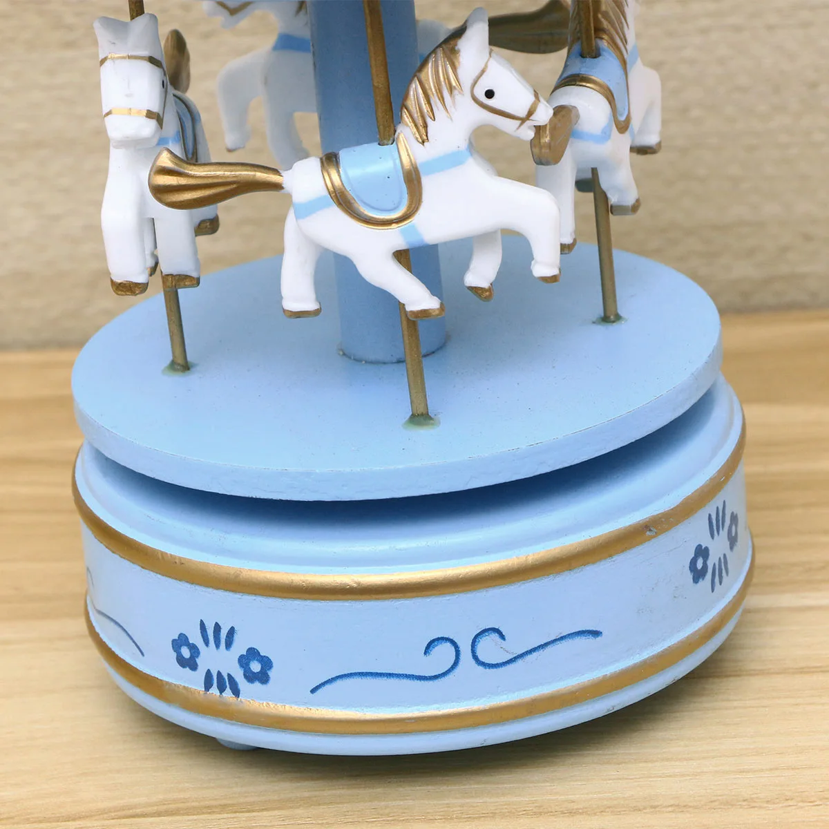 

Cartoon Style Wooden Carousel Music Box with Four Peaceful Melody Desktop Decoration Gift for Festivals Blue