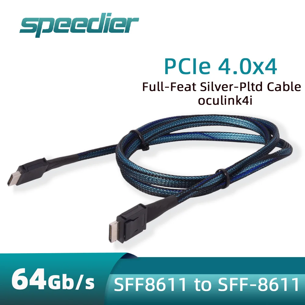 

PCIE 4.0 X4 Oculink 4i SFF-8611 to SFF8611 Braided Soft Extension Cable GEN4 64Gbps for GPU SSD OCuLink 4X Silver-Plated Wire