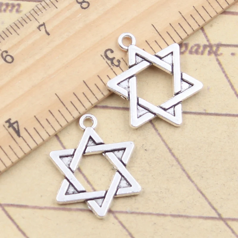 10pcs Charms Hexagram Star Of David Shield 23x18mm Tibetan Silver Color Pendants Antique Jewelry Making DIY Handmade Craft