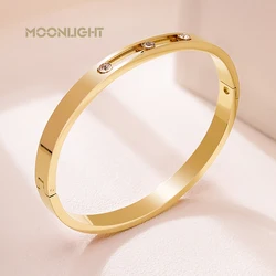 MOONLIGHT Golden Stainless Steel Woman Bracelet Bangle Crystal Zircon Sliding Luxury Wedding Party Band Wristband Jewellery Gift
