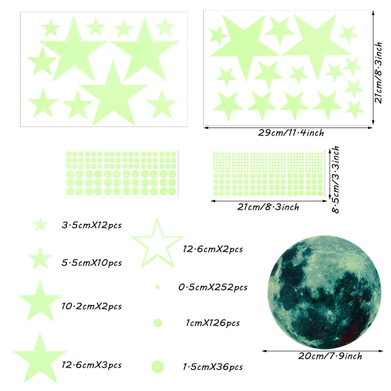 444pcs/set Luminous Moon Star Wall Sticker Glow In The Dark Fluorescent Wall Art Decals For Home Kids Bedroom Ceiling Decoration