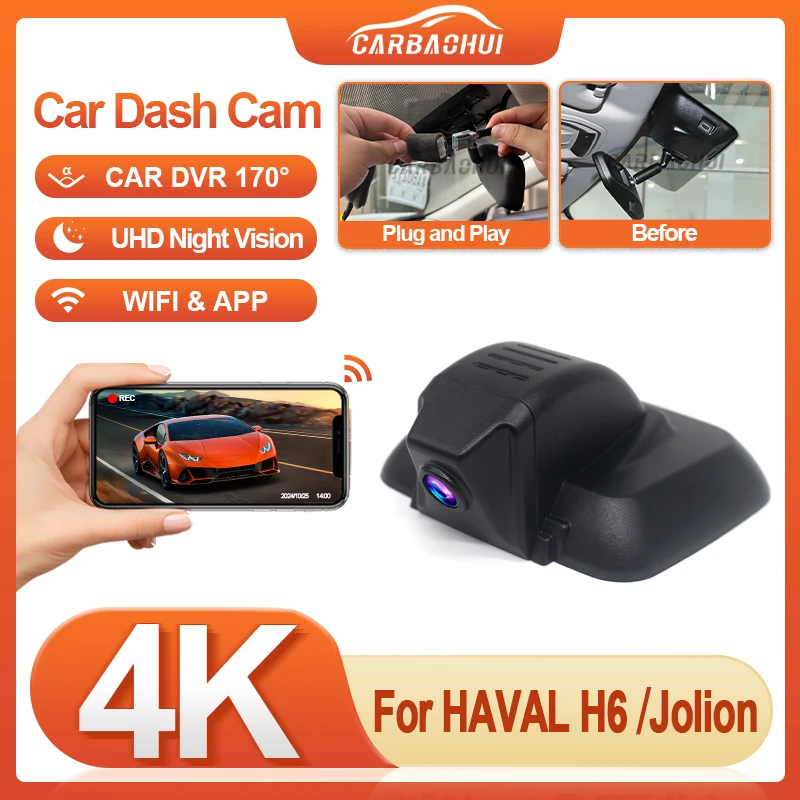 

Plug and play HD 4K 2160P Dash Cam Автомобильный видеорегистратор для HAVAL H6 Plus для HAVAL Jolion 2021 2022, питание от USB, DashCam