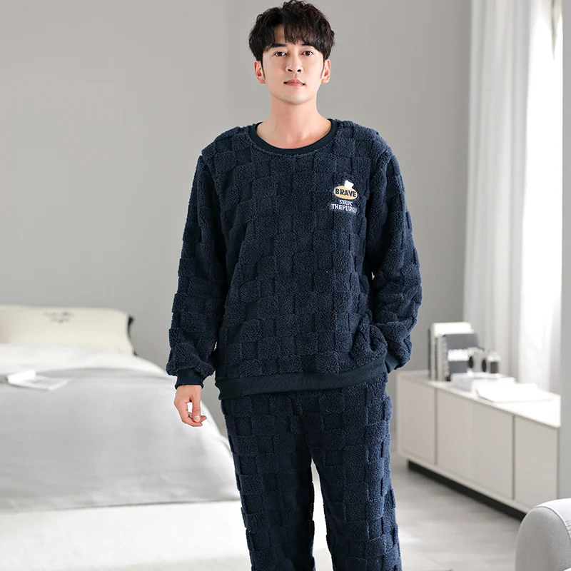 

Пижамы мужские зимние толстые теплые фланелевые пуловеры удобный повседневный спортивный костюм коралловый бархат домашняя одежда мужской комплект pijamas hombre