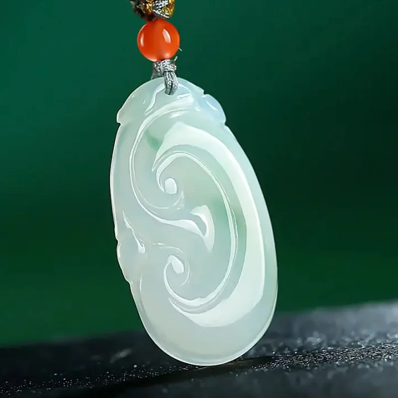Pure Natural Jadeite Ruyi Pendant for Women from MyanmarAIce Jade Jadeite Pendant, Jade Ruyi Necklace for Women