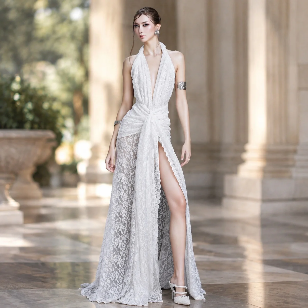 Halter Neck Off Shoulder Dresses Slim Fit Elegant Style with Pleated Dress Sleeveless High Waist Zipper Closure for Women