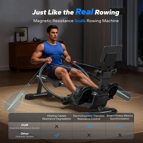 Magnetic Rowing Machine 16 Levels Resistance Ultra Quiet Home Rower with App 1000+ Workout Courses and Interactive Games