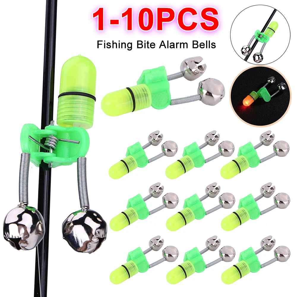 1-10pcs Fishing Bite Alarms Fishing Rod Tip Bells Light ABS Clamp Tip Clip Twin Bells Ring Bait Alarm Ideal Indicator for Night 