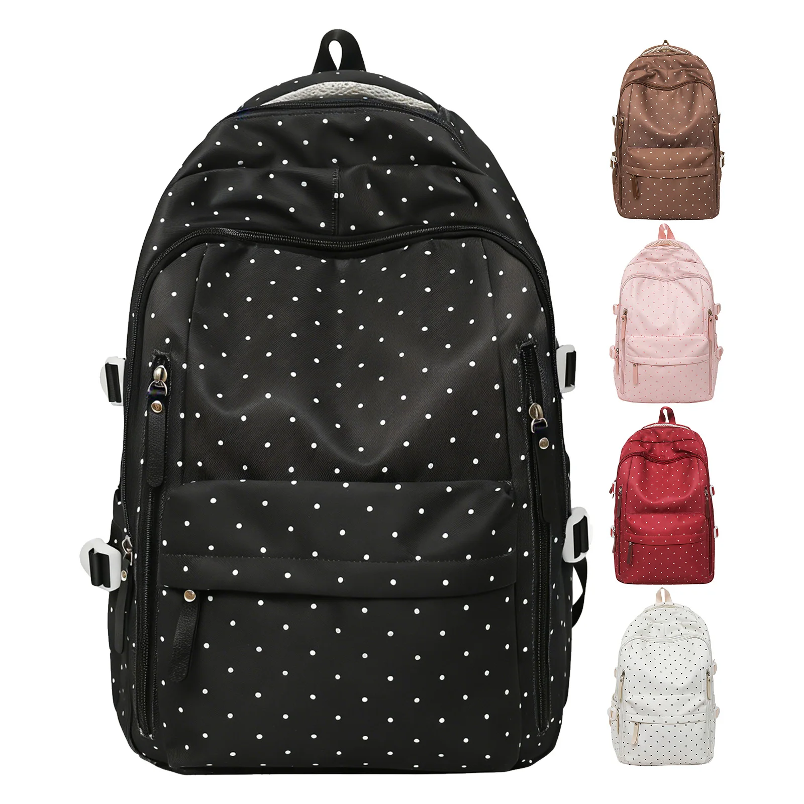 Cute Polka Dot Travel Backpack Large Capacity Lightweight for Female Elementary & Middle