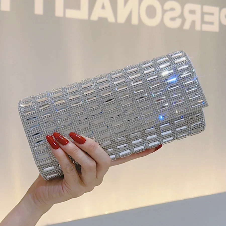 

Luxury Rhinestones Evening Clutch Purses Handbag Chains Design Flap Shoulder Bag Shiny Crystal Purse Wedding Party Woman's Bag