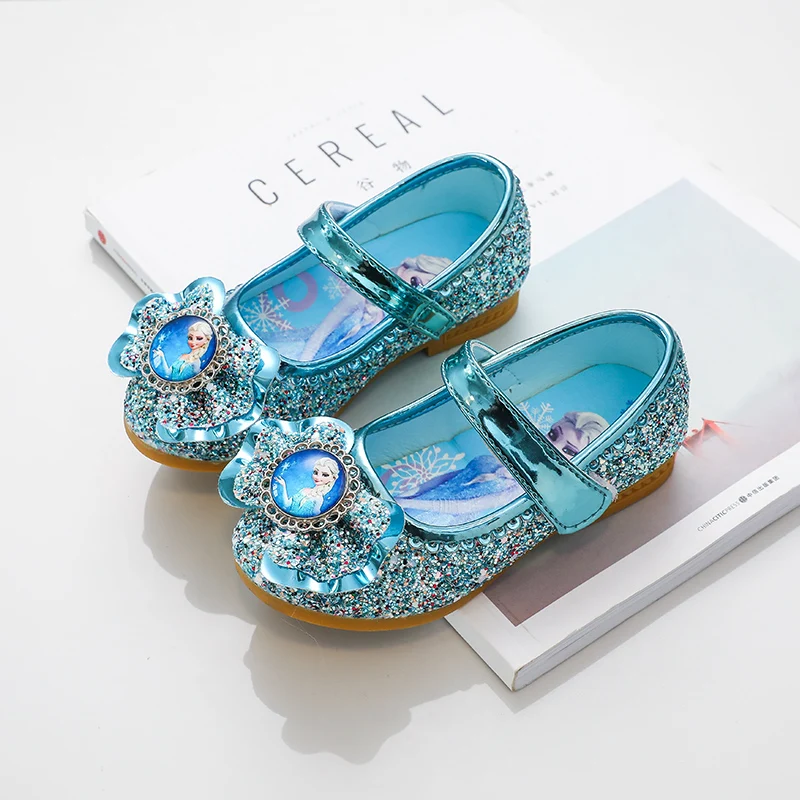 Disney Frozen Elsa Princess Designer Crystal Flat Shoes Kids Bling Slip on Baby Girls Shoes Child Flats