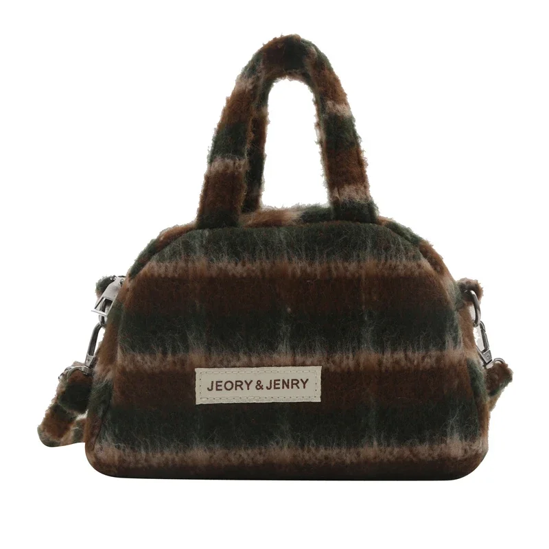 

Meet You Small Ladies Woolen Handbag Retro Plush Plaid Women's Shoulder Bag Autumn Winter Fashion Crossbody Bags Female New