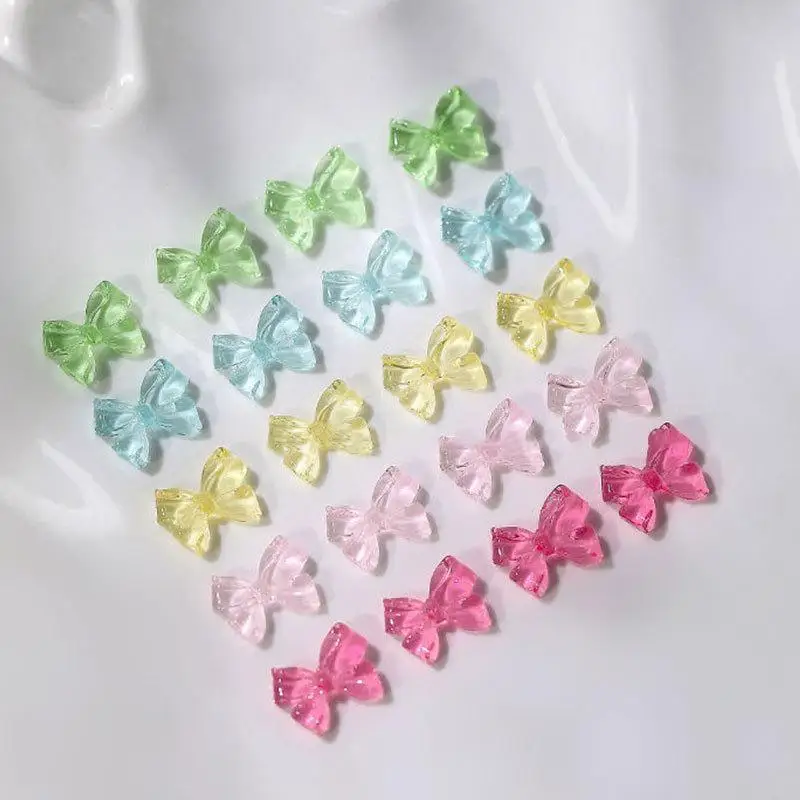 Rubans français transparents en résine colorée, 50 pièces, breloque avec nœud papillon, bijoux, décorations Nail Art, outils de manucure, accessoires
