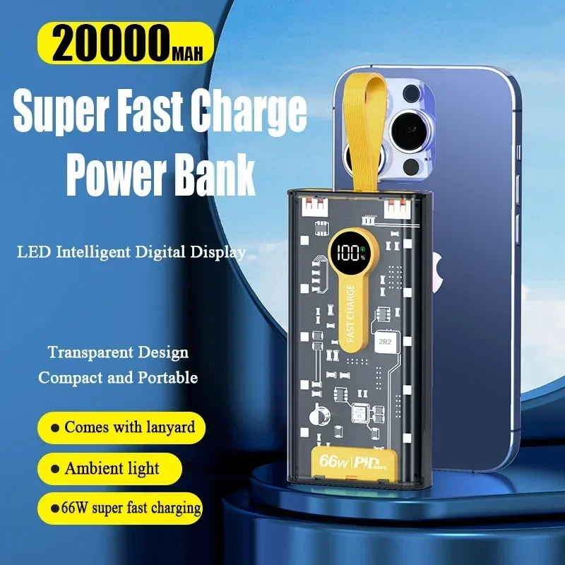 

Portable Power Bank 66W 20000mAh 10000mAh PD20W Fast Charging USB C External Battery Power Bank for iPhone Samsung Xiaomi