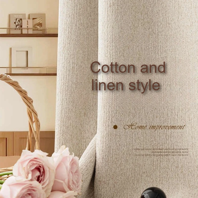 

Custom Size！High Shading Cotton and Linen Stripes Light Luxury Thermal Insulation Curtains for Living Dining Room Bedroom