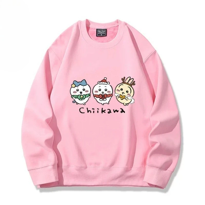 Anime Cartoon Kawaii Chiikawa Round Collar Sweatshirt Spring and Autumn Period Printing Comfortable Soft Keep Warm Loose-fitting