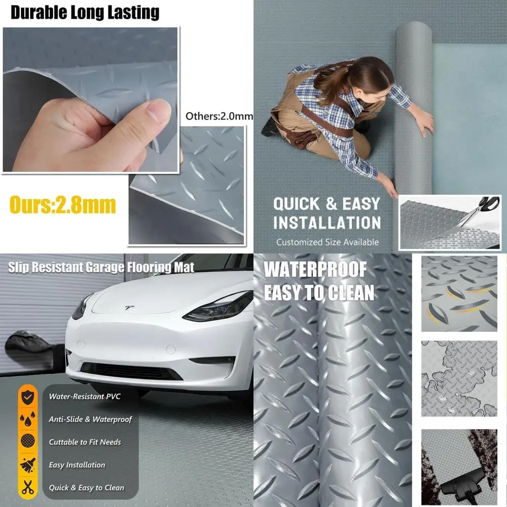 

Толстый ПВХ-коврик для пола гаража, 6 футов x 14 футов, сверхпрочный, водонепроницаемый, противоскользящий, для автомобилей, прицепов, внедорожников, подвалов, спортзалов (серый)